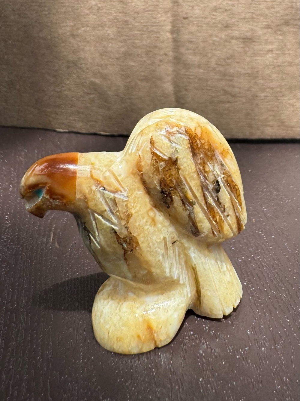 Hand-Carved Yellow-Brown Stone Bird Figurine - Decorative Pet Bird Accent
